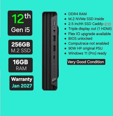 HP ProMini 400 G9 USFF Desktop PC, Intel i5 12. Gen, 16GB RAM, 256GB SSD, Win11