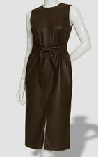 Calvin Klein Womens' Brown Faux Leather With Self Tie Belt Dress Size 6