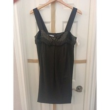 Nwt Women's Vera Wang Wool/Silk Blend Black Elegant Bead Detail Dress Size 8