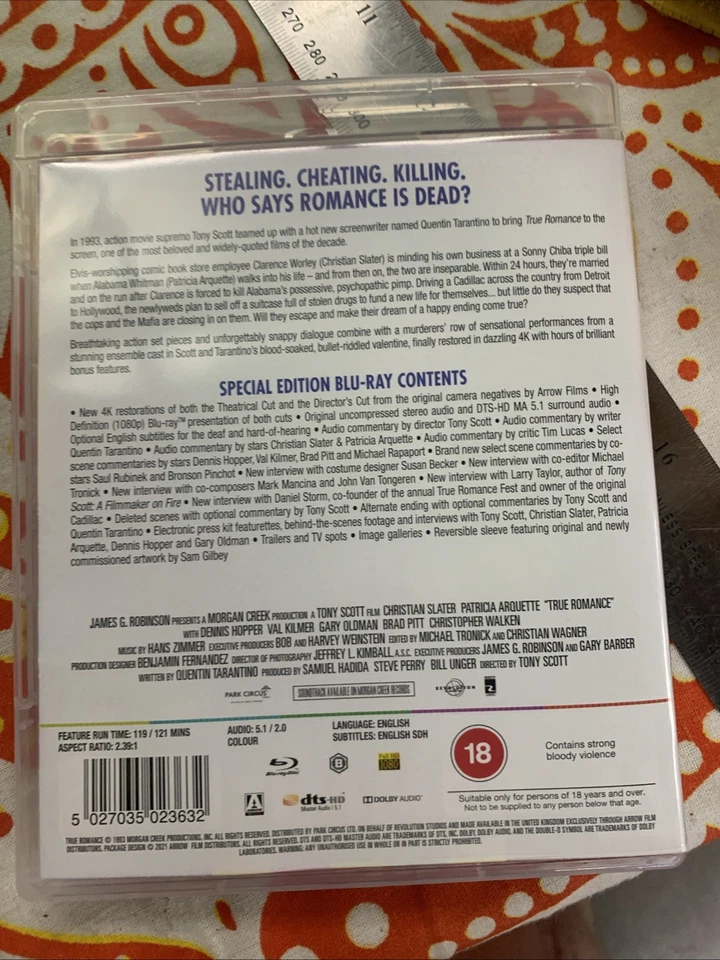 True Romance Blu-ray - Arrow Video - REGION B IMPORT Tarantino Scott Foto 3 de 4