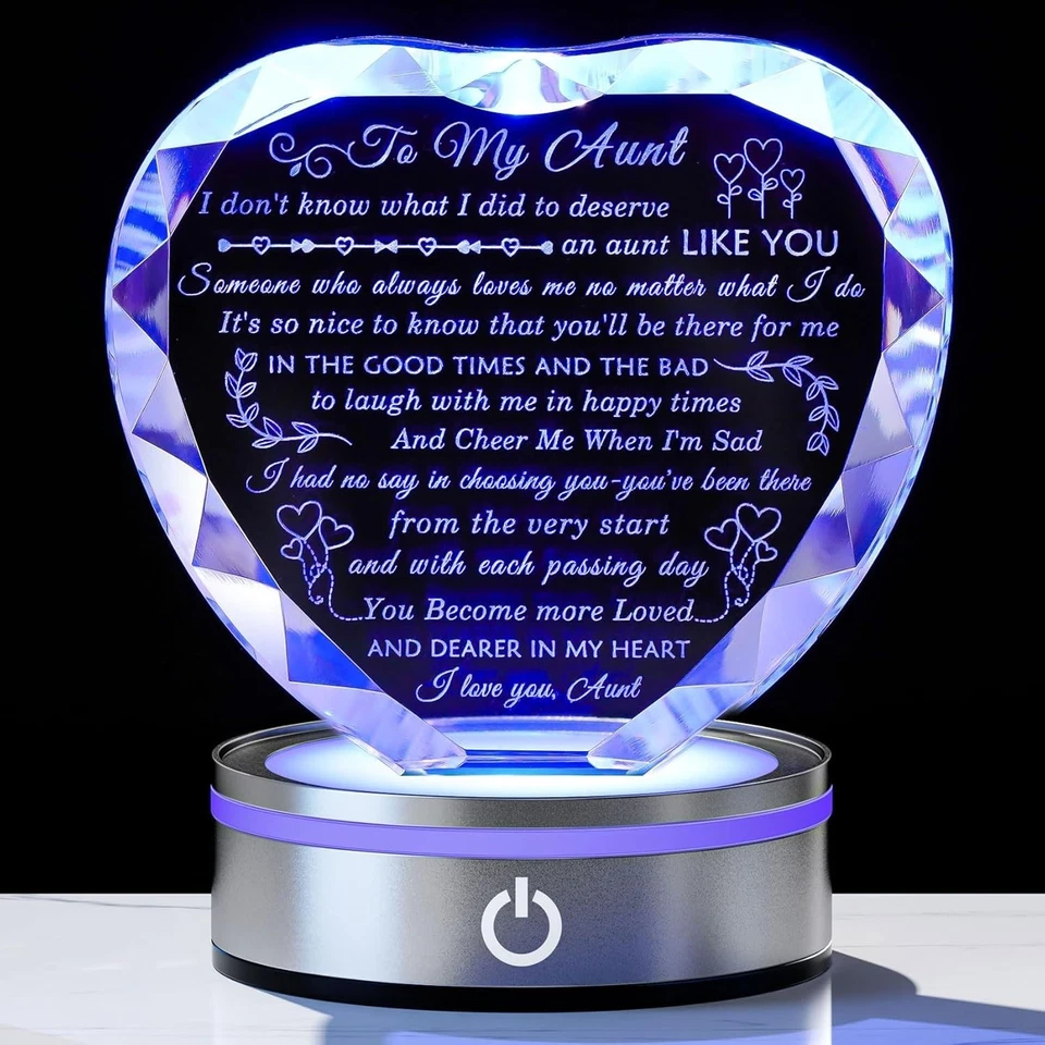 Recuerdo de cristal de corazón personalizado con 6 modos de luz - Regalo para tía Foto 3 de 4