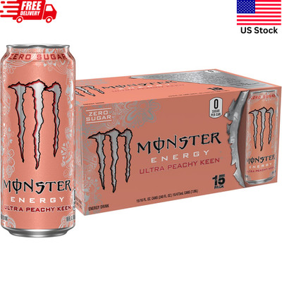 Monster Energy Ultra Peachy Keen - Sugar Free - 16oz (Pack of 15) Full Case NEW