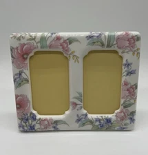 Vtg Porcelain Double Picture Frame Transferware Peonies, Fuchsia & Violas Japan