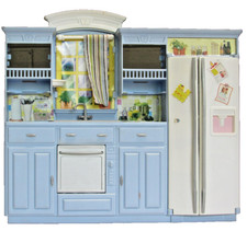 MATTEL 2005 BARBIE DOLL "PLAY ALL DAY" BLUE KITCHEN FURNITURE SET w/REFRIGERATOR