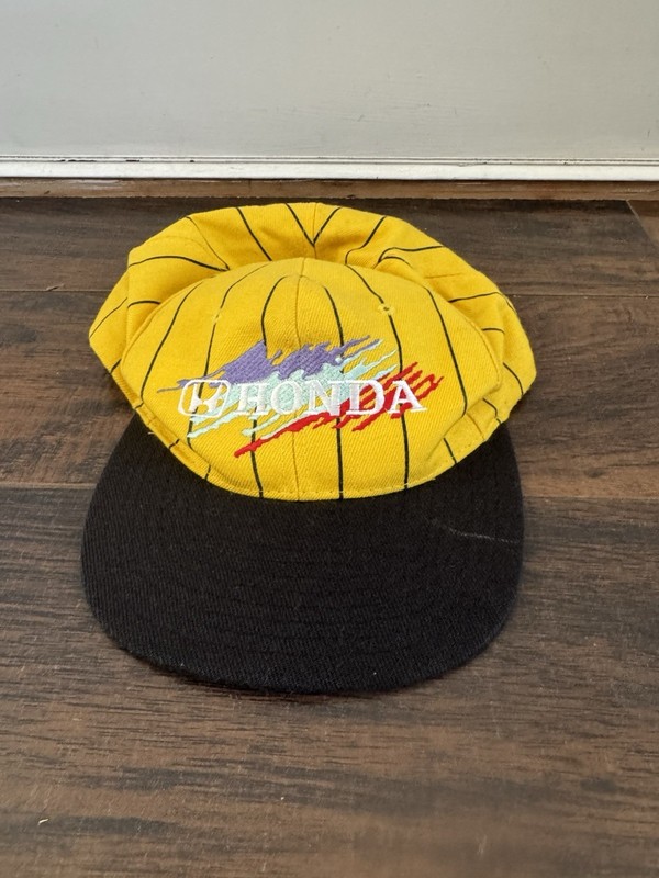 Honda Pin Stripe Snap Back Hat Vintage 90s Embroidered Nissin Cap 90s