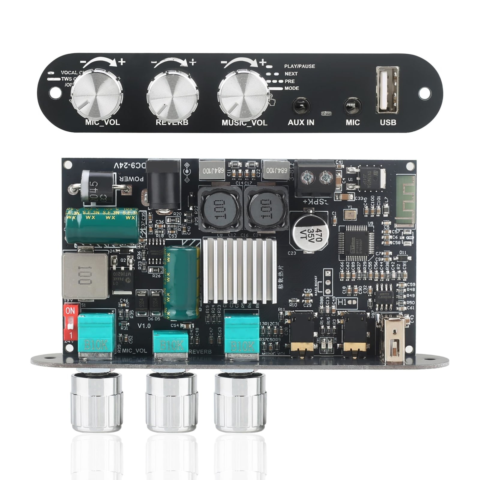 ZK-1001UM 100W Mono Bluetooth Amplifier Board TWS Mic USB AUX 9-24V TPA3116D2