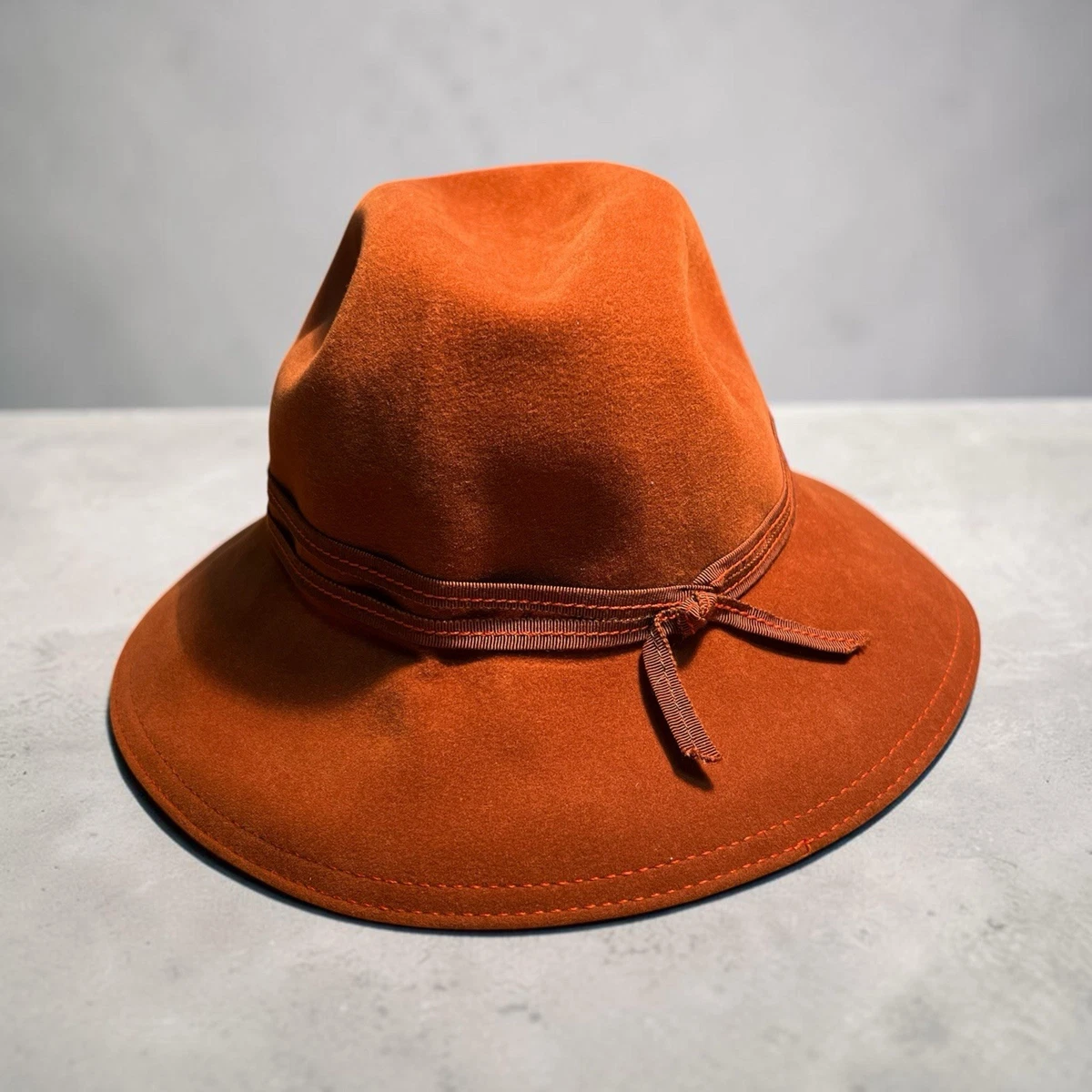 Vintage Boho Chic Wool Felt Fedora Hat Red Orange Genuine Velour HENRY POLLAK Vintage Wool Felt Cloche Hat Henry Pollak, Bucket Hat, 1960s  main image 4