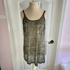 Victoria  s Secret Vintage Mesh Babydoll Nightgown Green Leopard Size M Lingerie
