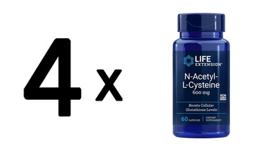 4 x Life Extension N-Acetyl-L-Cysteine, 600mg - 60 caps (249,79 EUR/kg)