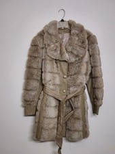 1970s Vintage Faux Fur Coat Brown, Leather Trim Size Measurements In Description
