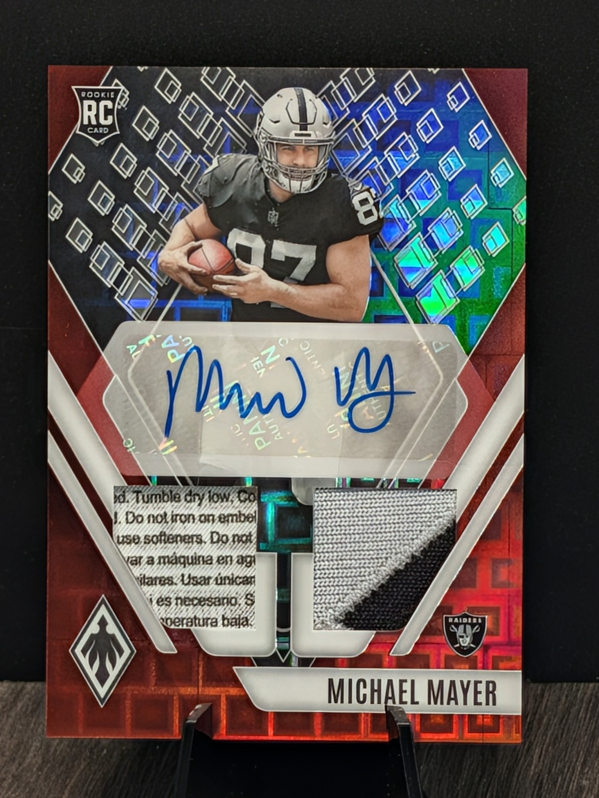 2023 Panini Phoenix Pandora Michael Mayer RC Laundry Tag Auto /25 Raiders Mem