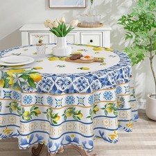 Lemon Round Tablecloth 70 inches - Mediterranean Summer Decor  Water Resista...