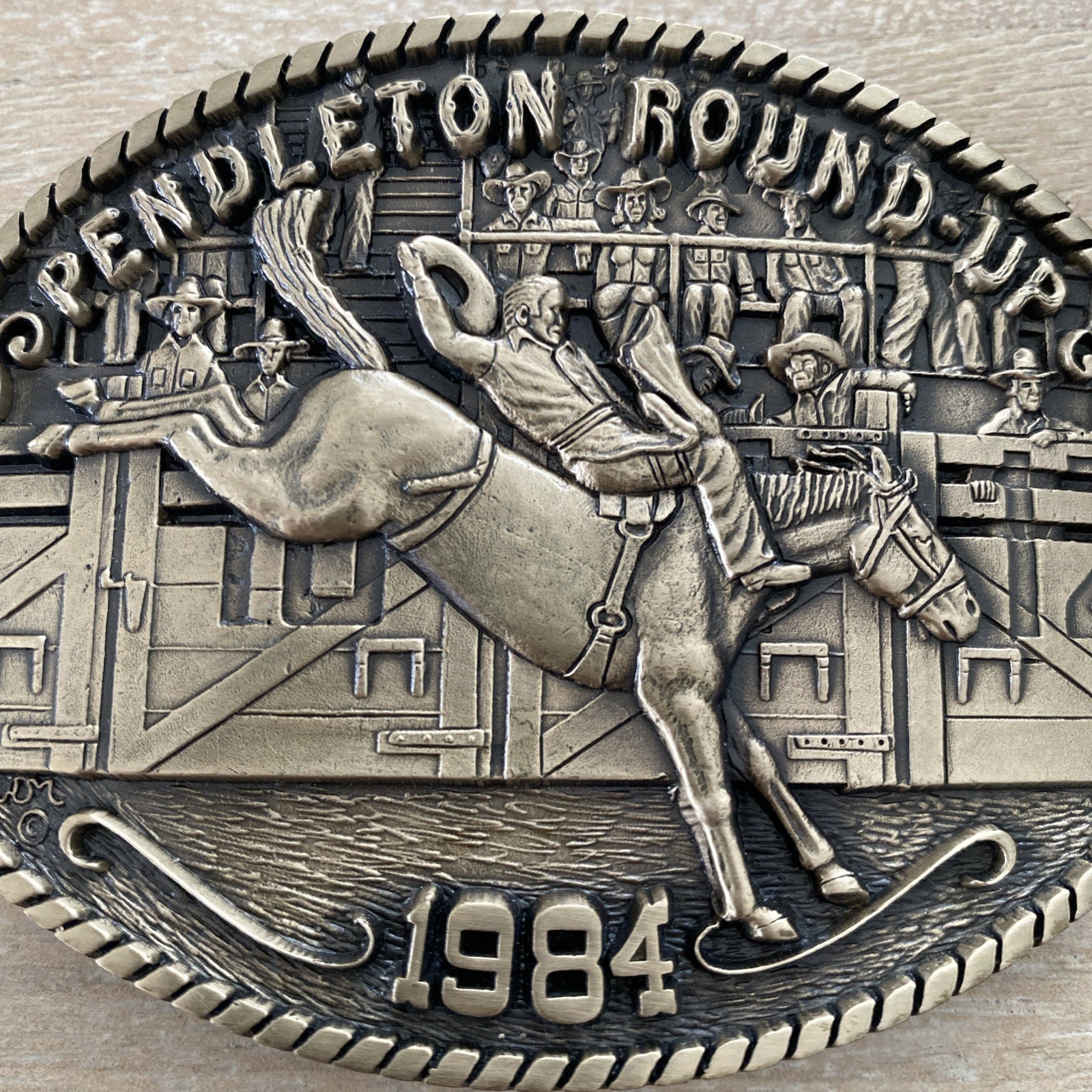 1984 Pendleton Round-Up Solid Brass Belt Buckle #… - image 2