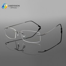 Titanium Alloy Rimless Rectangular Reading Glasses -Custom Strength for Each Eye