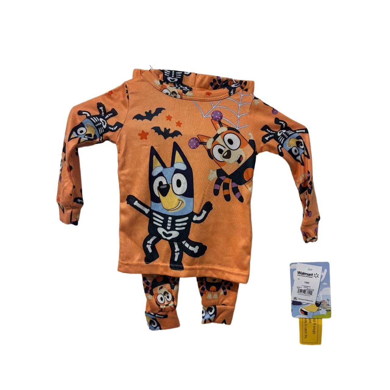 Bluey Halloween Pajamas 18M Orange Skeleton Bingo Spider 2 Piece Set NWT