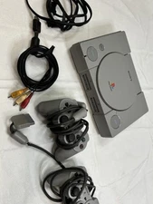 Sony PlayStation 1 SCPH-7501 Video Game Console Gray Wires 2 Controllers