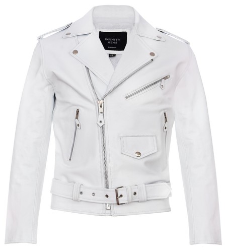 White Leather Biker Jacket | eBay