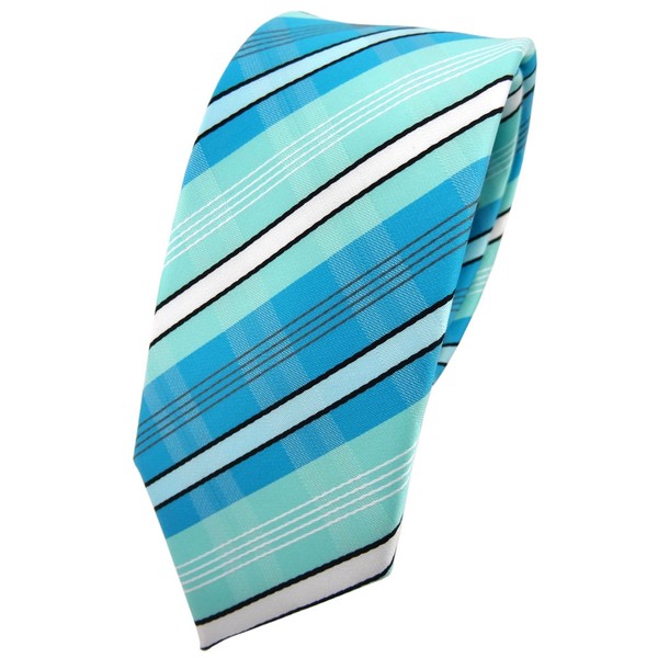 Schmale Tigertie Krawatte TüRkis Mint TüRkisblau Weiß Schwarz Grau Gestreift-image