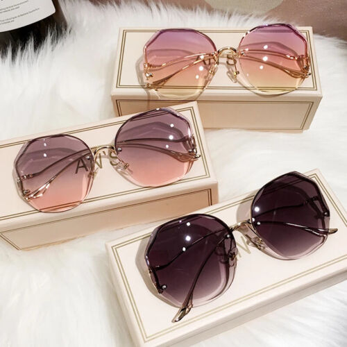 Luxury Rimless Sunglasses Women Fashion Oversized Outdoor Gradient Shades UV400 - Picture 5 of 20