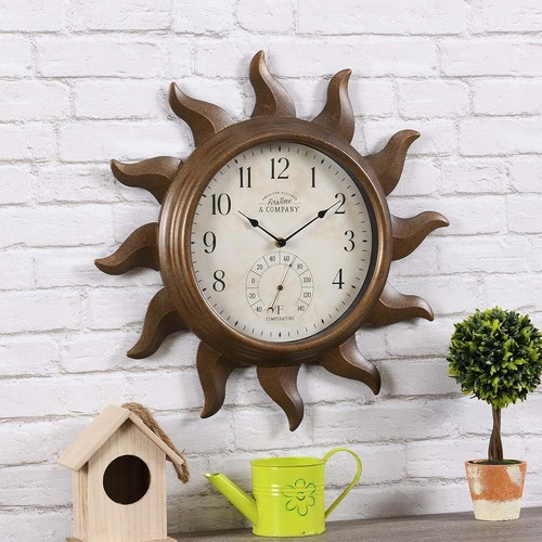 Aged Copper 19" Round Outdoor Clock with Temperature Display for Garden Style - Picture 3 of 9