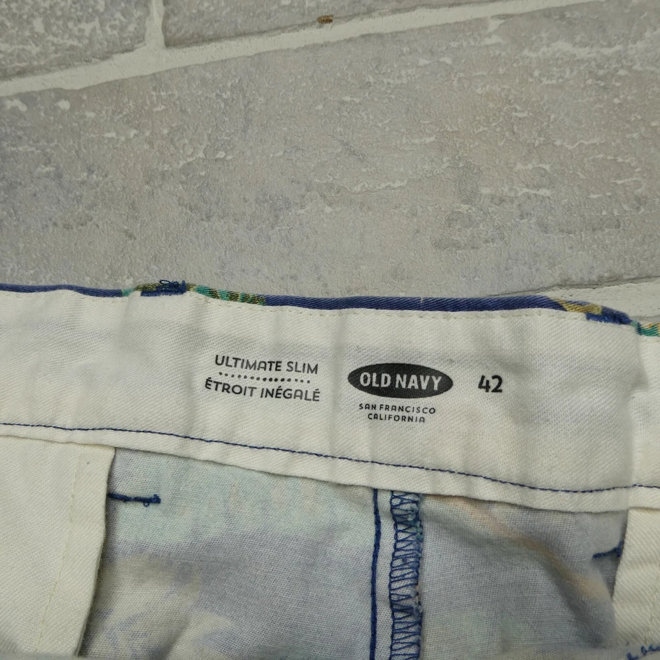 Pantalones Cortos Chinos Vintage Azul Marino Talla 42 Floral Patrón Orquídea Algodón Lona Verano Foto 2 de 4