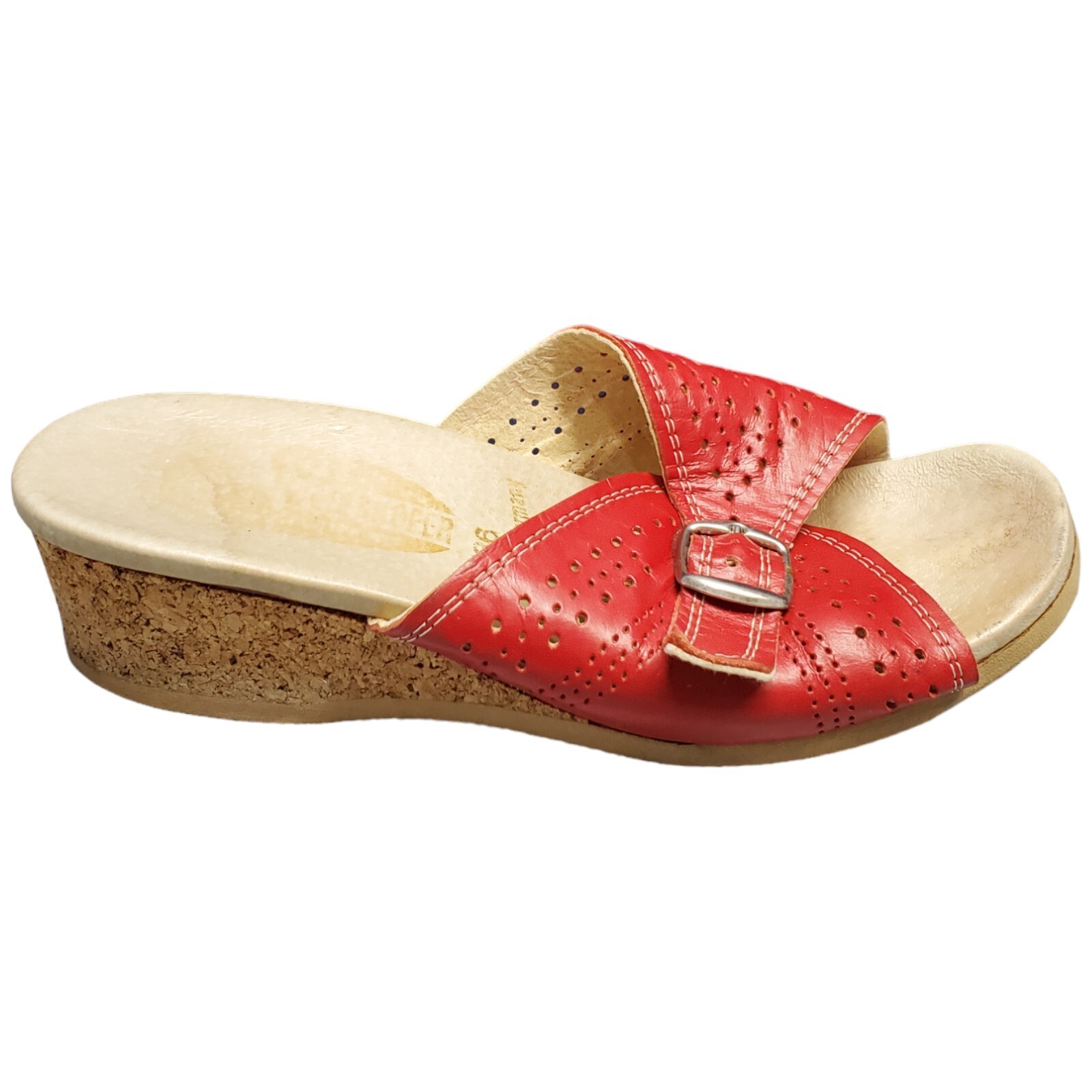 SAOLA Sandali donna 251 fibbia zeppa tacco misura 6 rosso comodi suola gomma slip on