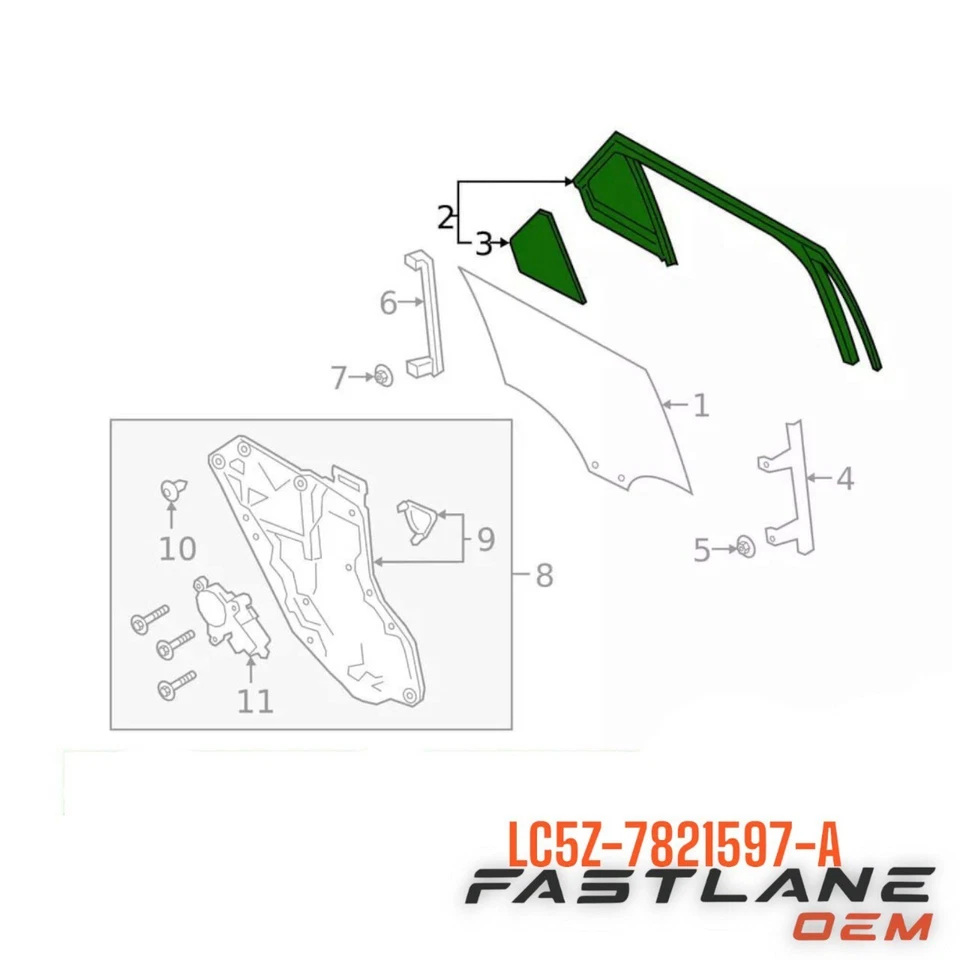 Lincoln Aviator 2020-2023 puerta delantera izquierda sellado de vidrio nuevo OEM LC5Z-7821597-A Foto 2 de 4