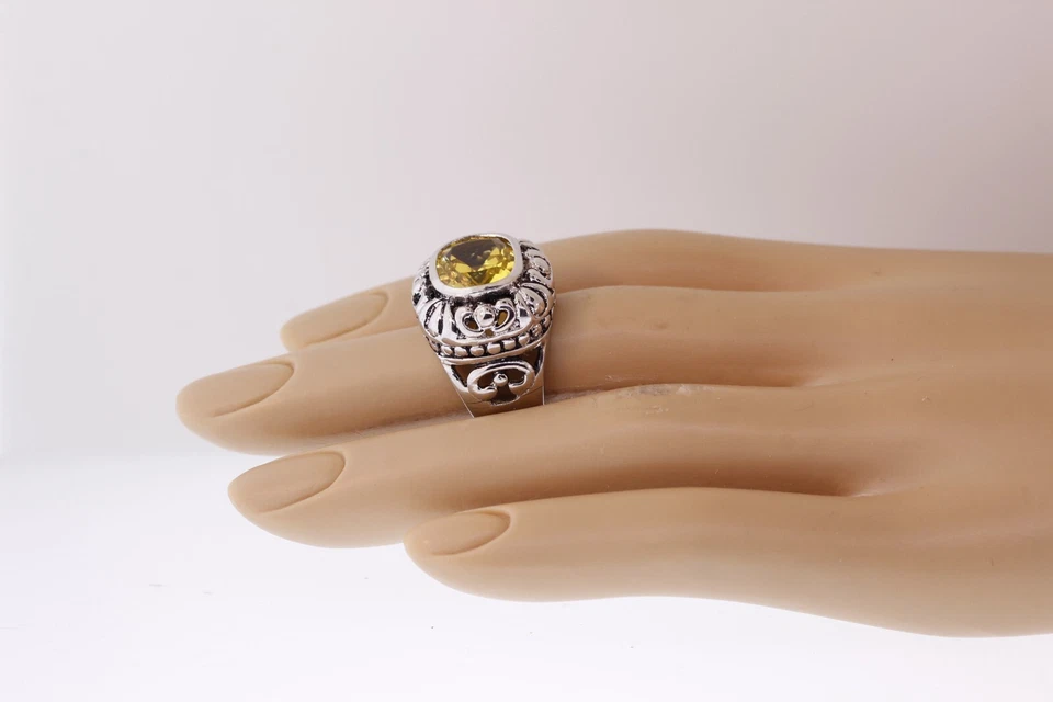 Argento Sterling Creato IN Laboratorio Giallo Limone Quarzo Scorrere Anello - Immagine 3 di 4