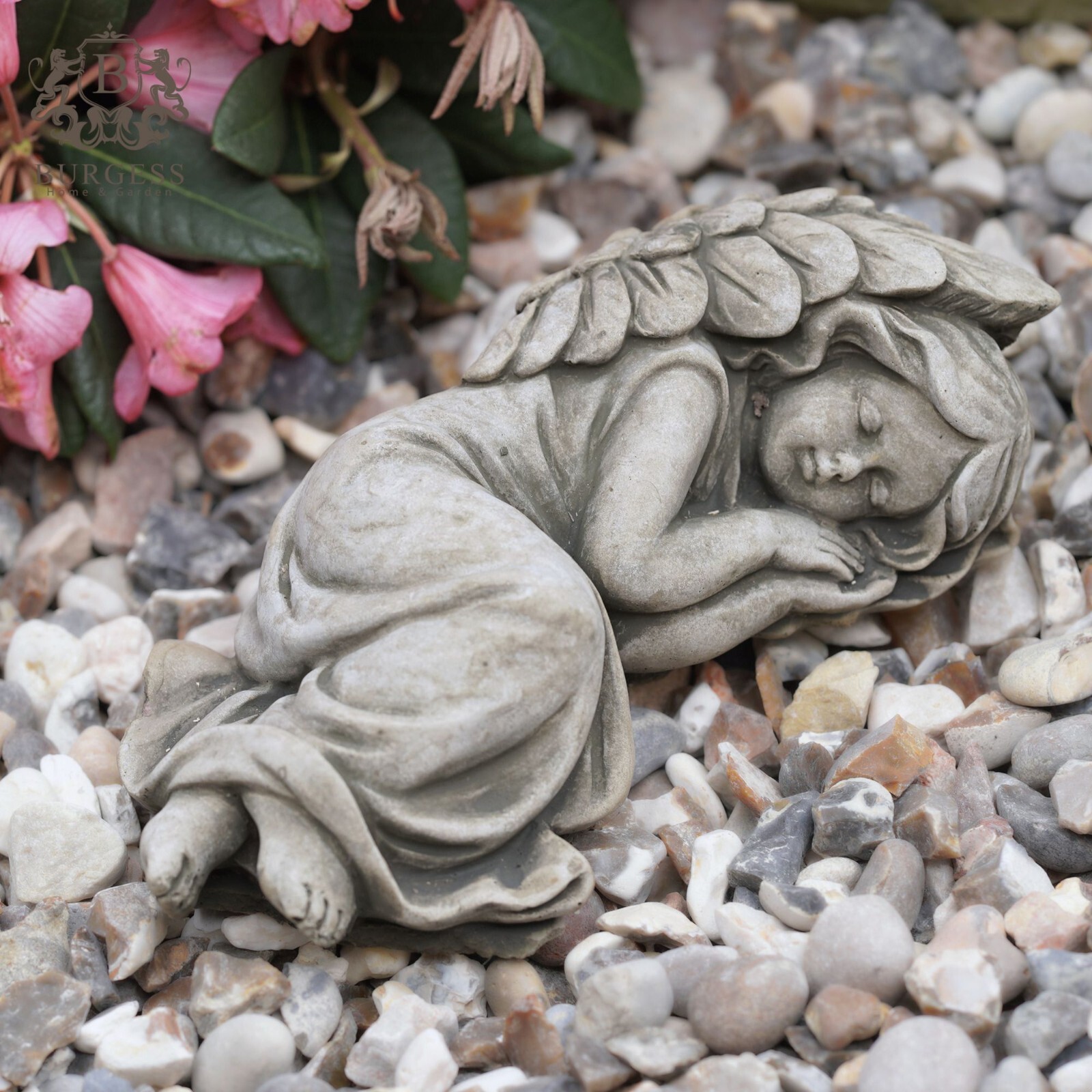 Sleeping Angel Stone Statue | Nymph Cherub Fairy Outdoor Garden Ornament Decor - Image 2