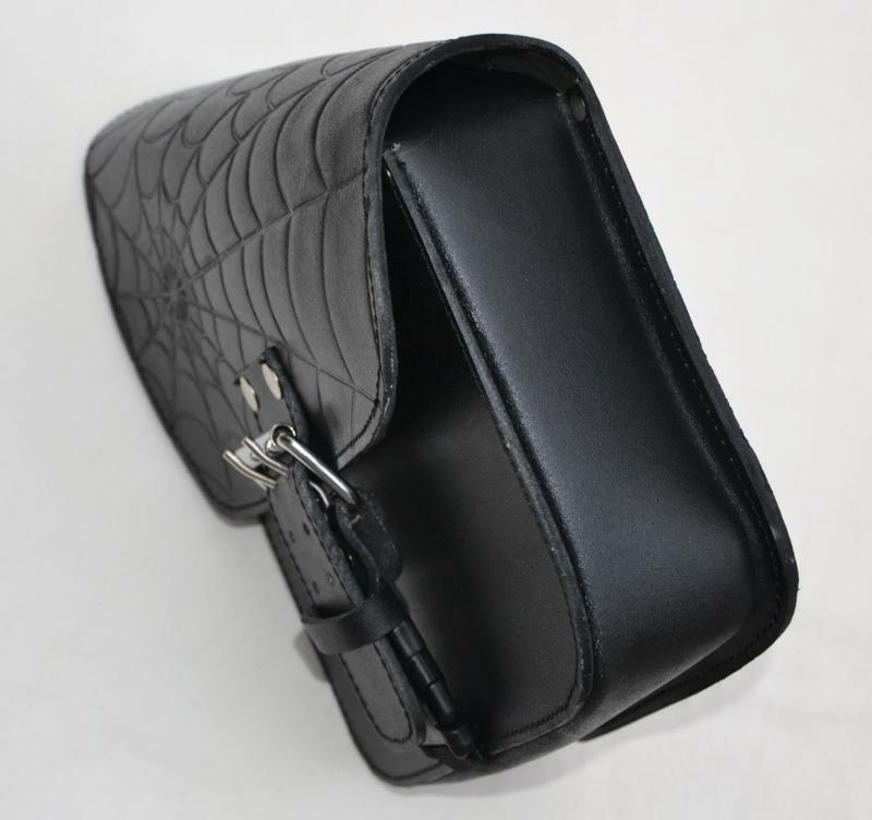 Sacoche latérale moto en cuir noir motif toile d'araignée pour Softail VN - 3