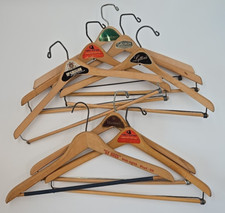 Lot of 8 Vintage Wooden Shirt Suit Dress Wishbone Hangers Advertising Labels