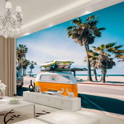 Orange Car Nice Sea 3D Full Wall Mural Photo Wallpaper Printing Home Kids Decor