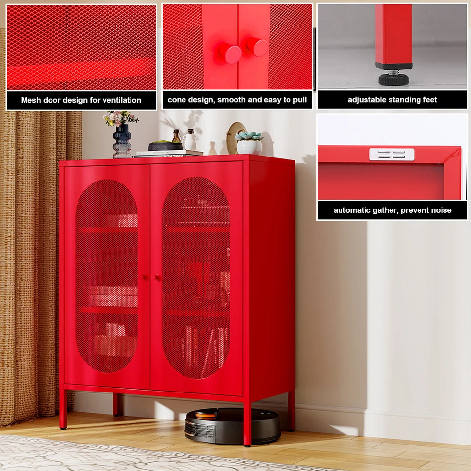 Armario de almacenamiento de metal con 2 puertas de malla y estantes ajustables para el hogar, oficina Foto 4 de 4