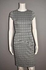LOVE...ADY NEW $40 Gingham Print Peplum Sheath Dress Aubergine Small