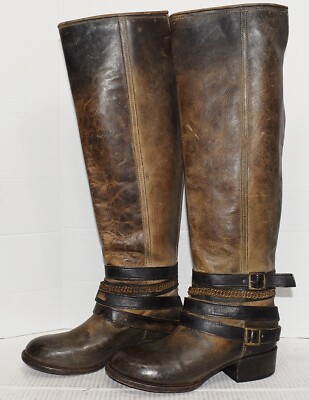 FREEBIRD BY STEVEN Aspen Chain Brown Leather Tall Knee High Cowgirl Boots Sz 8