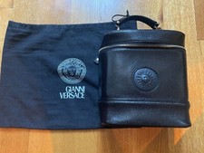Gianni VERSACE Sunburst Vanity Hand Bag Purse Black Leather - Vintage Makeup Bag
