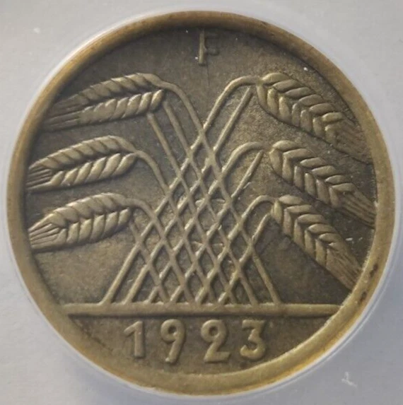 Alemania 5Pf. Moneda de 5 peniques 1923-F KM# 32 Reich alemán Europa Weimar 3A Foto 3 de 4