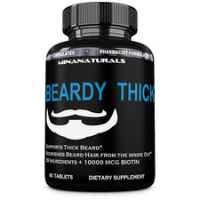 BEARDY THICK Beard Growth Supplement. B7 - Biotin 10000 mcg, Keratin, Collagen.