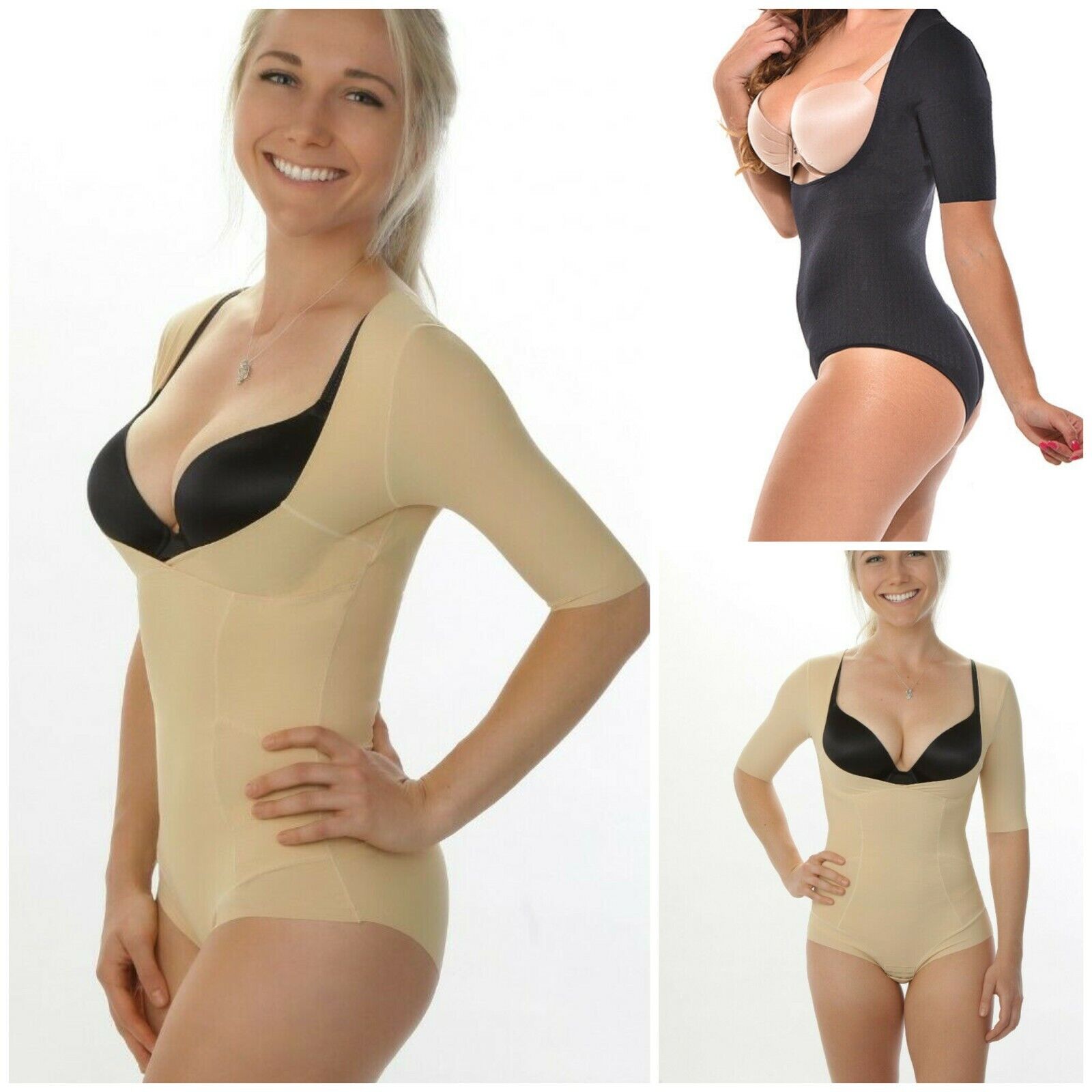 Fullness Women Arms Shaper Bodysuit Tummy Control Back Support Compression  Sleeve Shapewear