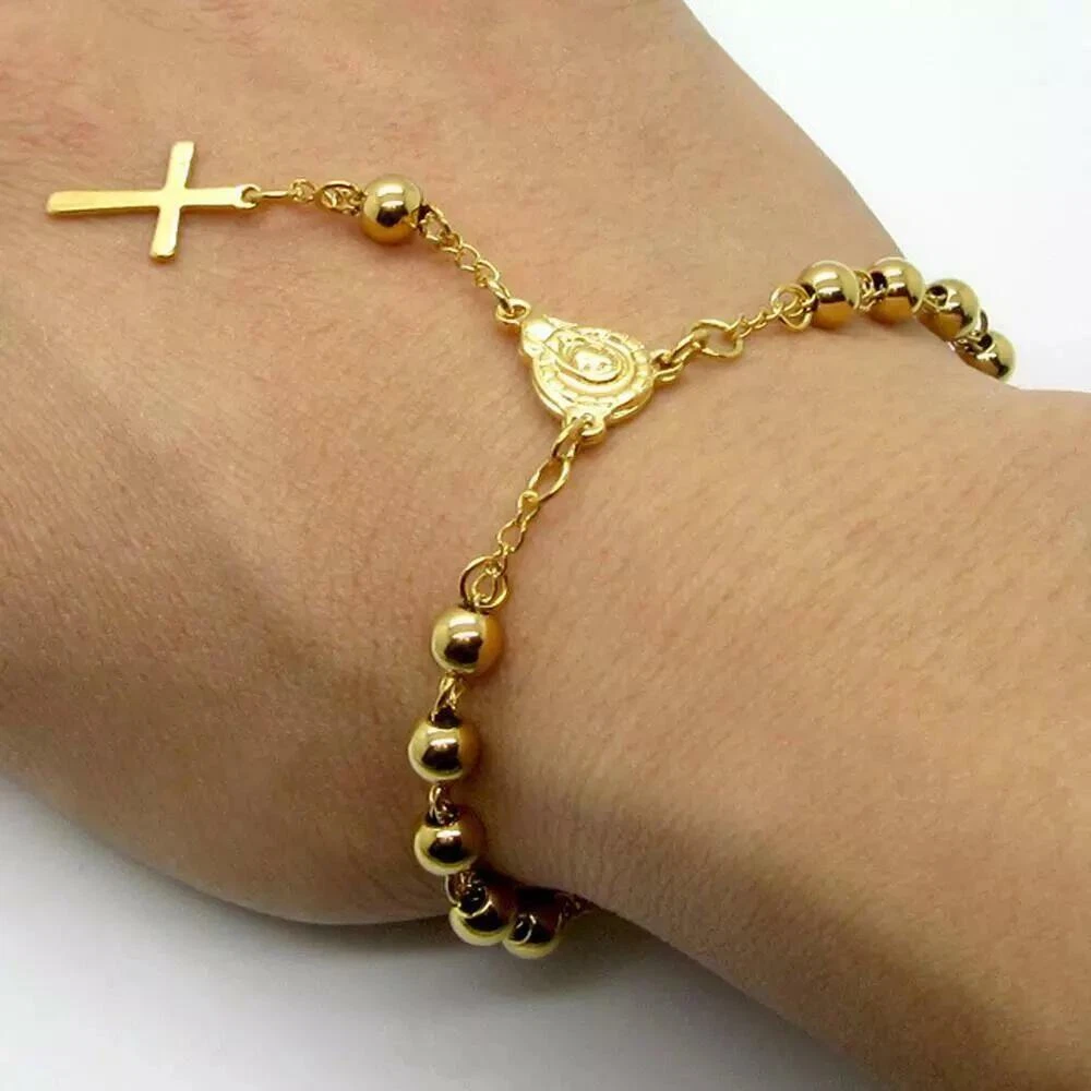 Women Men s Gold Silver Stainless Steel Rosary Bead Link Cross