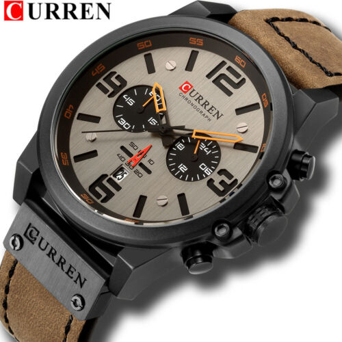 CURREN Men Watch Top Brand Men Military Sport Wristwatch Leather Quartz Watches - Afbeelding 1 van 18