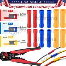 500/100Pcs Insulated Straight Butt Connector Cable Wire Crimp Terminal or Pliers