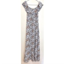 ANN TAYLOR LOFT Outlet Light Blue Navy Floral Ruffle Flounce Long Maxi Dress 2