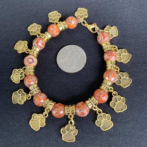 Clemson Tigers Bracelet Orange Agate Stone Gold Tone Paw 8” New - Picture 10 of 10