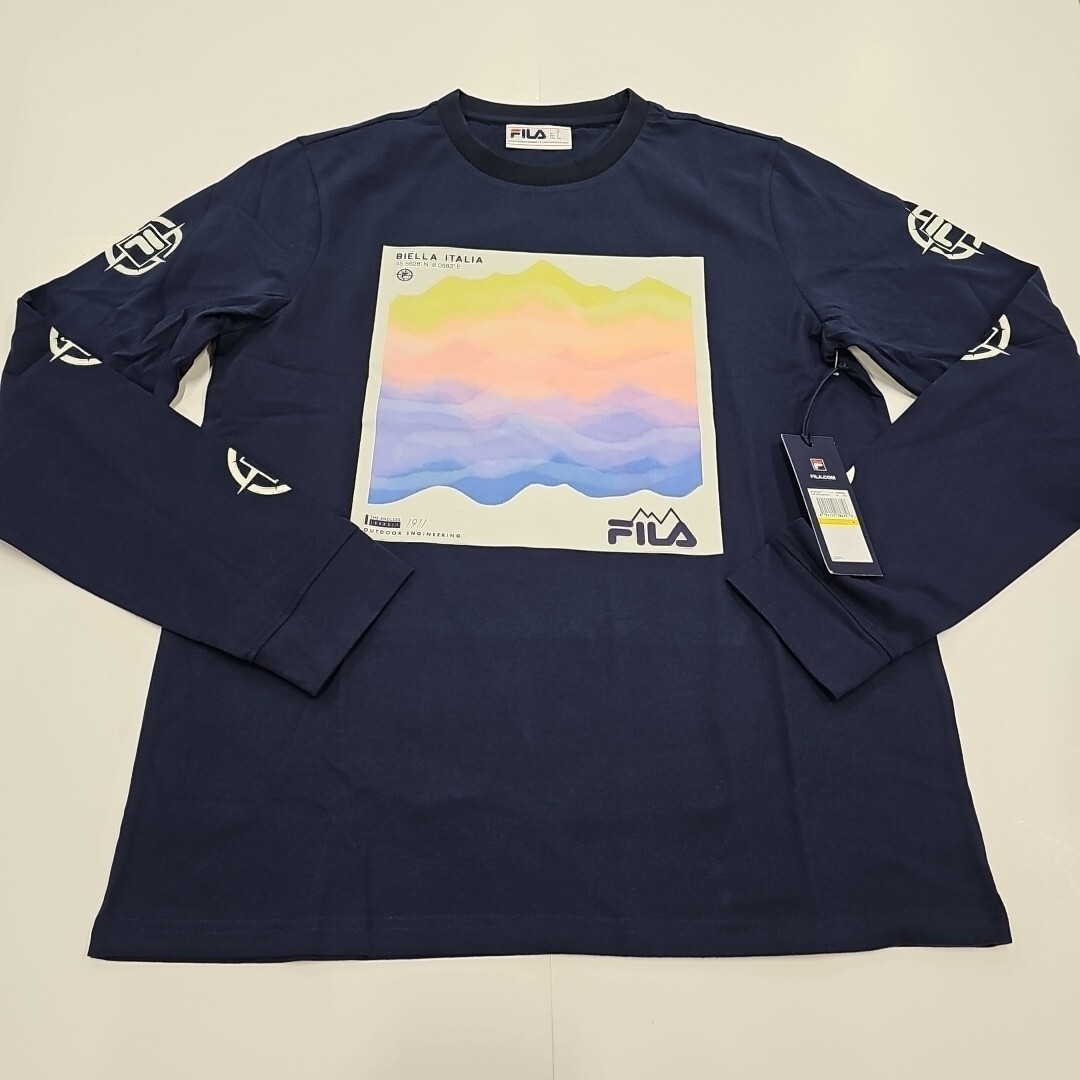 T shirt a maniche lunghe Fila Kare blu uomo media nuova con etichette