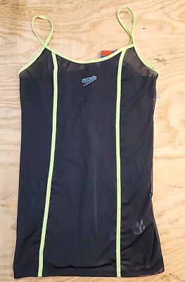Speedo Forever 21 Plus Sz 1X Sheer Black Dress Stretch Mesh Zip Straps Logo  swim