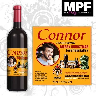 MY PARTY FAVOURS Personalised Buckfast Christmas Photo Tonic Wine Bottle Label - Any Age and Name
