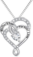 925 Sterling Silver Mother and Son Forever Love Double Heart Pendant Necklace