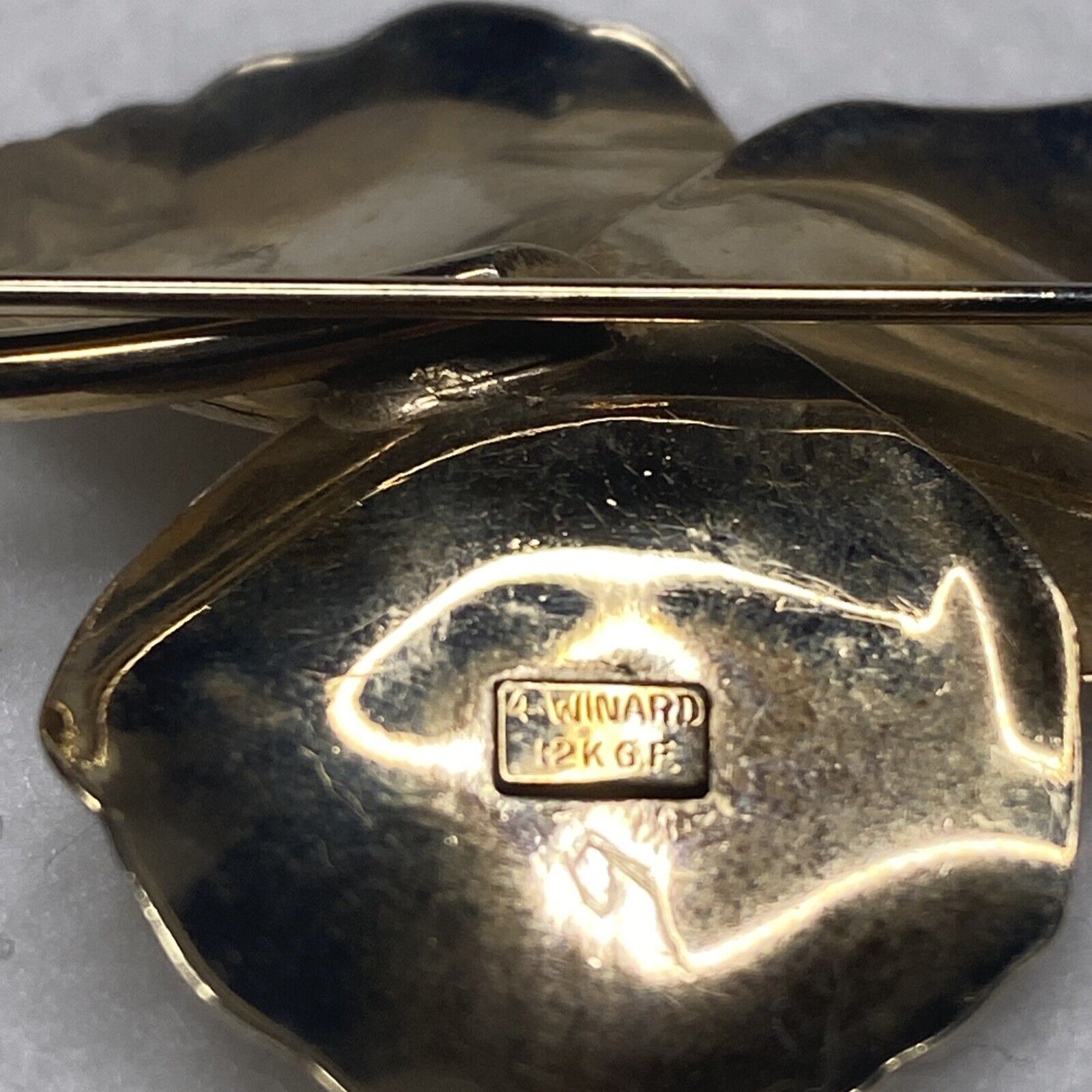 Vintage 12K Gold Filled Clover Brooch Pin Faux Pe… - image 5