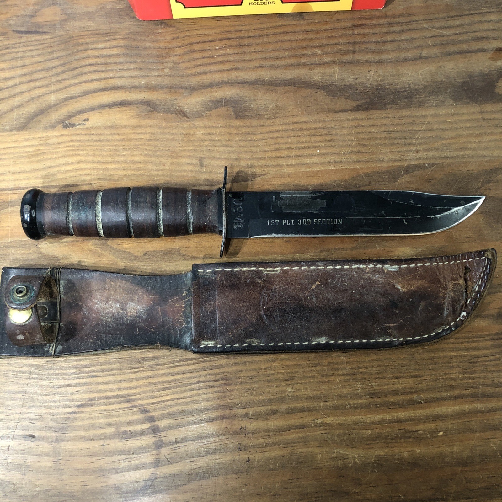 Vintage KaBar USMC Survival Fighting Fixed Blade Knife W/ Sheath Olean